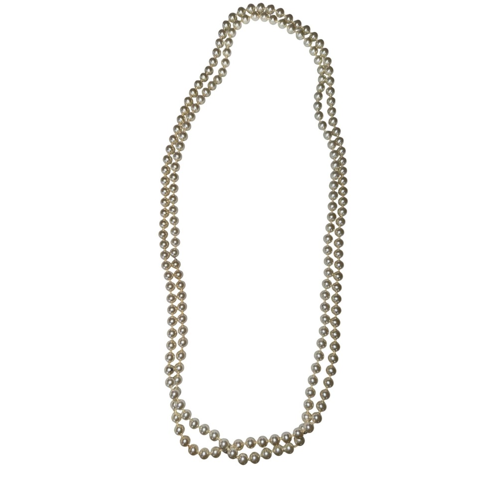 Long White Faux Pearl Necklace single Strand Classic Vintage Style